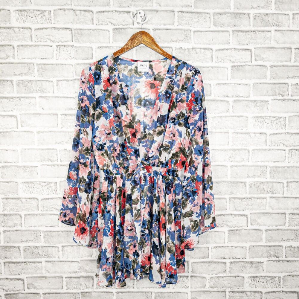 MISA Los Angeles Mini Dress tie Waist Tie-dye Floral Print Size XS - Picture 6 of 8